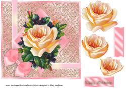 Blush Rose Square Decoupage Card Pink