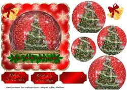 Snow Globe Christmas Tree Scalloped Edge Card