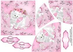 White Kitten Corner Stacker Card - Pink