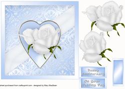 White Rose Wedding Card - Blue