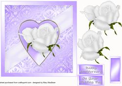 White Rose Wedding Card - Lilac