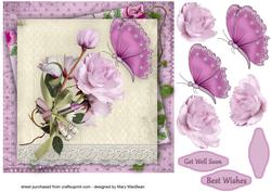 Pink Flowers and Butterfly Shabby Chic Get Well Card