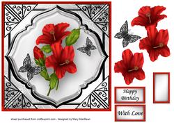 Red Flowers and Butterflies