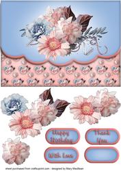 Pink and Blue Flowers Faux Envelope Multi Use Card
