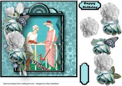 Art Deco Couple with Aqua Flowers