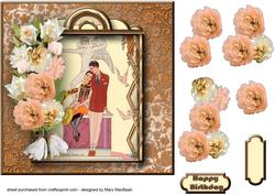 Art Deco Couple with Peach and Cream Flowers