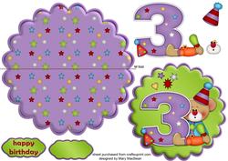 Birthday Bear Age 3 Wobble Card