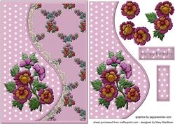 Embroidered Flowers Teardrop Side Panel Card
