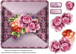 Pink and Peach Roses Mock Wrap Card Front