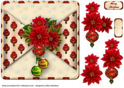 Poinsettias and Baubles Mock Wrap Card Front
