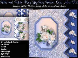 Blue and White Posy Zig Zag Border Mini Kit