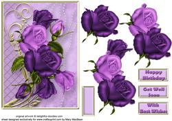 Purple Roses Decoupage Card Front