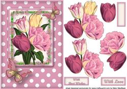 Pink Tulips Decoupage Card Front