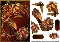 Flame Roses Shoe Decoupage Card Front