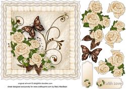Cream Roses Frilly Cushion Card Front