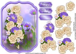 Cream and Lilac Posy Shaped Topper