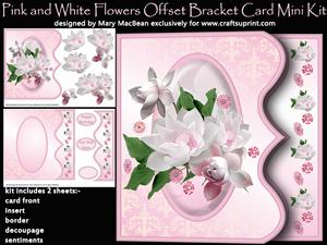 White and Pink Flowers Offset Bracket Card Mini Kit