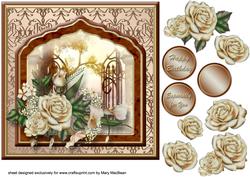 Cream Roses Fancy Frame Card Front