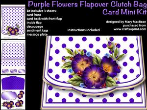 Purple Flowers Flapover Clutch Bag Card Mini Kit