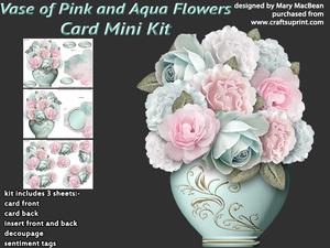 Vase of Pink and Aqua Flowers Card Mini Kit