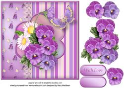 Pansies and Lace Decoupage Card Front