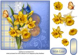 Daffodils and Lace Decoupage Card Front