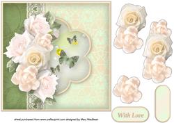 Cream Flowers and Lace Decoupage Card Front