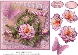 Pink Roses Decoupage Card Front