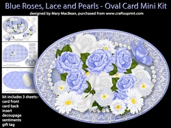 Blue Roses, Lace and Pearls - Oval Card Mini Kit