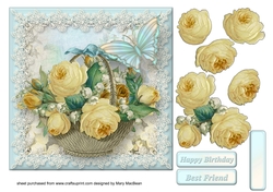 Vintage Flower Basket Decoupage Card Front