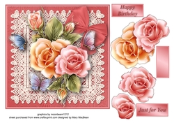 Roses and Butterflies with Lace Decoupage Card Front