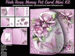Pink Roses - Money Pot Card With Gift Pocket Mini Kit