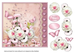 Flowers, Lace and Butterflies - Decoupage Card Front