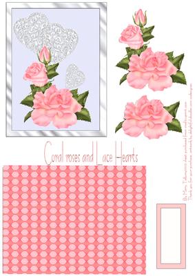Coral Roses and Lace Hearts