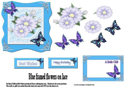 Blue Framed Flowers on Lace