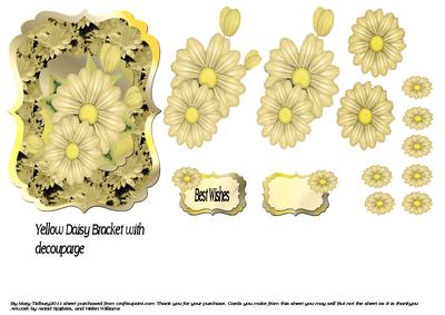 Yellow Daisy Bracket with Decouparge