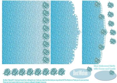 Blue Embossed Fabric with Roses and Pearls