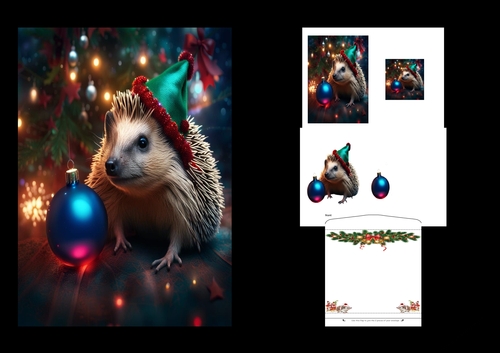 Christmas Party Hedgehog  7 x 5 inch card making kit with envelope