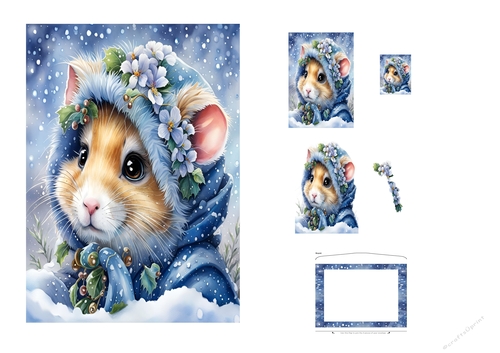 Beautiful Cristmas Mouse 7 x 5 inch card making kit with envelope