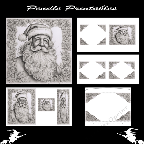 Beautiful Pencil Drawing Portrait Of Framed Santa 5 x 5 kit. 3D corner levels and decoupage front.