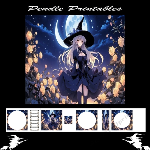 Anime Style Girl Witch 7 X 7 kit. 3D Round Levels and Decoupage Front With Labels