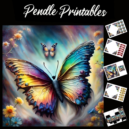 A Beautiful Butterfly 7x7 Card Kit. Matching Box, Gift Bauble,Tag