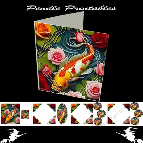 Coy Carp 7x7 card kit  3D Corner decoupage, Bauble set, oval bookmark . 