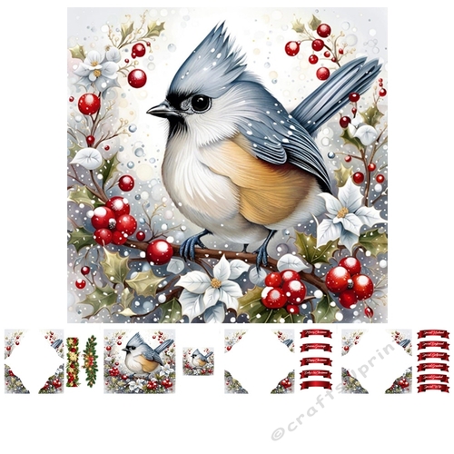The Berry Bird 7x7 Card kit 3D Corner Decoupage With Greeting Labels 