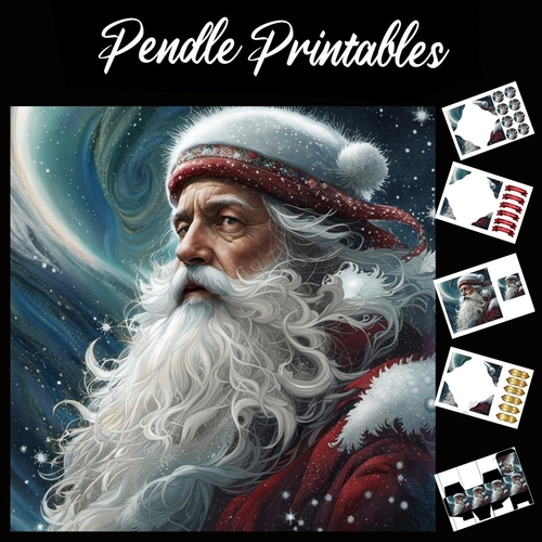 A Windswept Santa 7x7 Card Kit. Matching Box, Gift Bauble,Tag