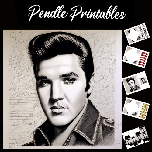 A Portrait Of Elvis 7x7 Card Kit. Matching Box, Gift Bauble, Tag.