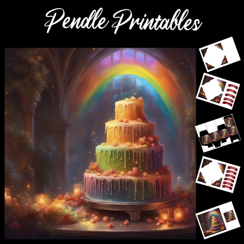 Rainbow Wedding Cake With Rainbow 7x7 Card kit 3D Corner Decoupage With Greeting Labels And Gift Box