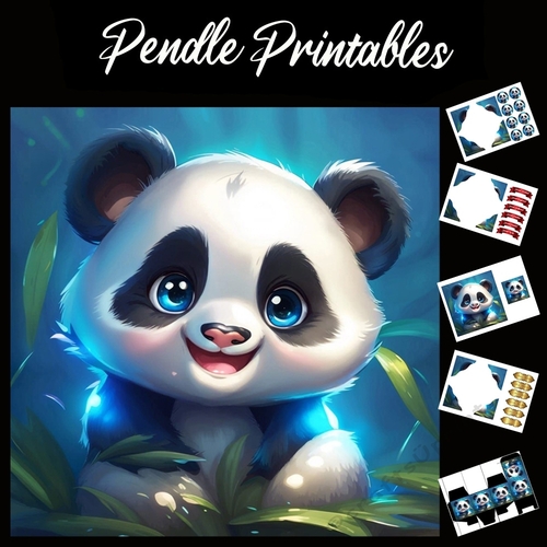 A Cute Baby Panda 7x7 card kit. Matching Box, Gift Bauble, Tag.