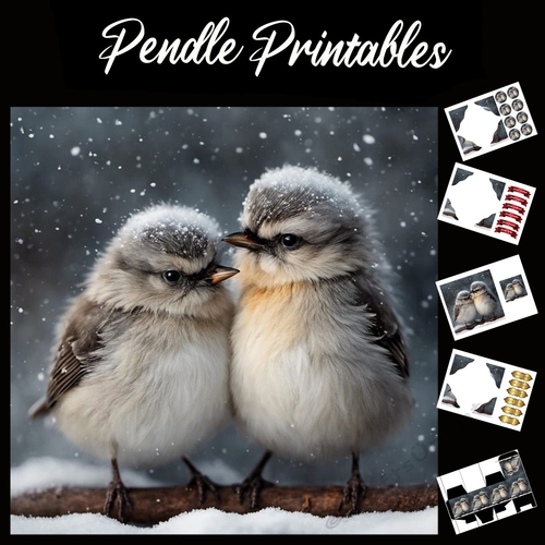 Chick Cuddles In The Snow  7x7 Card kit. Matching Box, Gift Bauble, Tag.