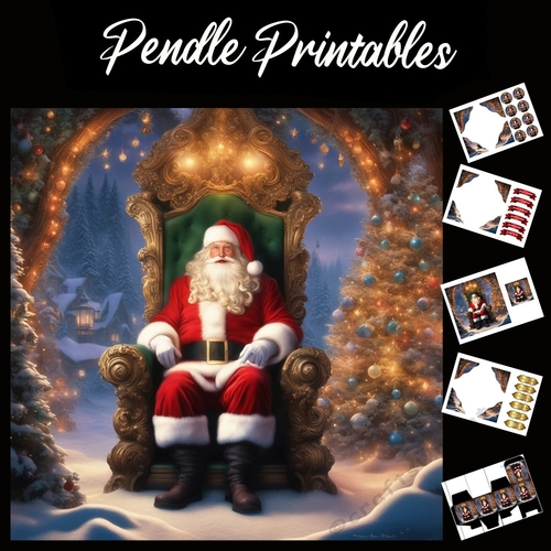 Santas Village Grotto 7x7 Card kit. Matching Box, Gift Bauble, Tag.